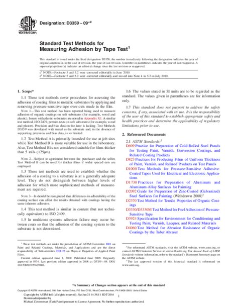 Standard Test Methods for Measuring Adhesion by Tape Test1